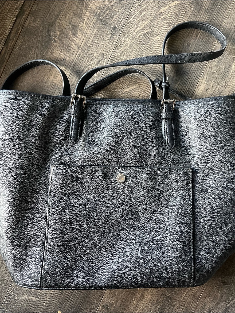 Michael Kors Black Logo-Texture Tote with Front Pocket